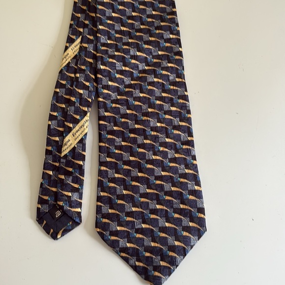 Ermenegildo Zegna Black/Blue Geometric Silk Tie - Picture 1 of 10
